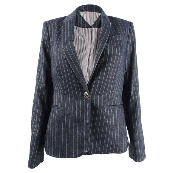 Tommy Hilfiger Women's Pinstripe Peak-Lapel Blazer (0, Indigo/Ivory) - Picture 1 of 3